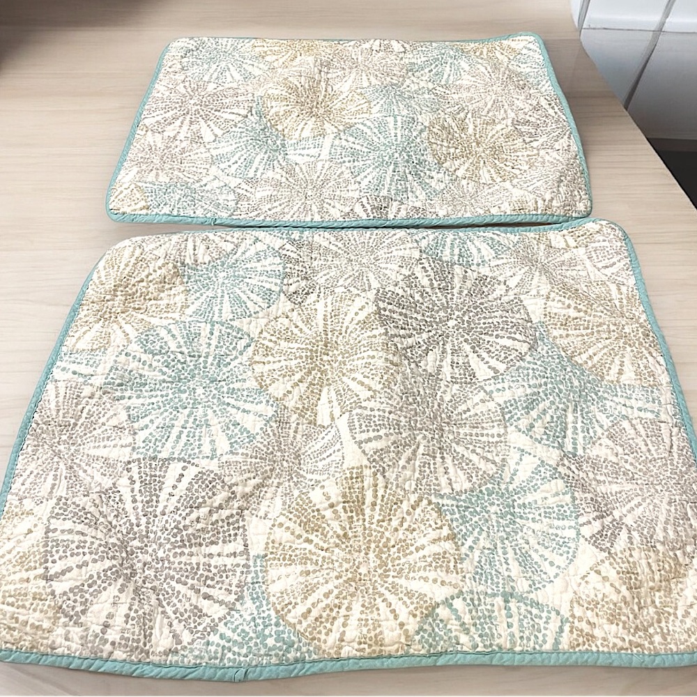 Queen Pillow Shams Set of 2 Tie closure Nicole Miller Aqua/Taupe/Grey Prin